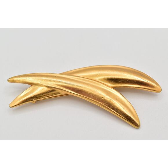 Anne Klein Vintage Ex Cross Pin Brooch Brushed Gold Heavy Chunky Unsigned BinBG - Picture 4 of 12